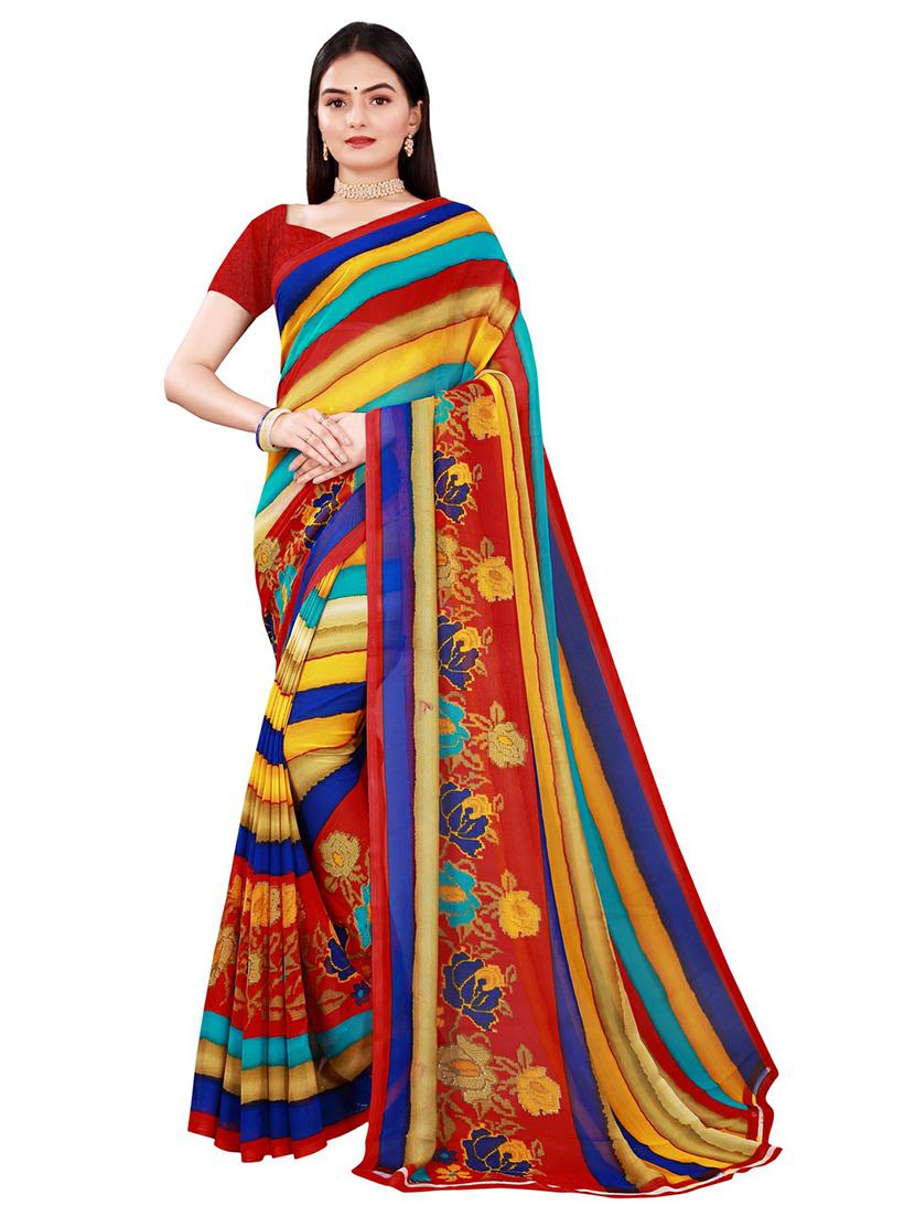 pack of 2 printed sarees with blouse - 20209576 - Standard Image - 1