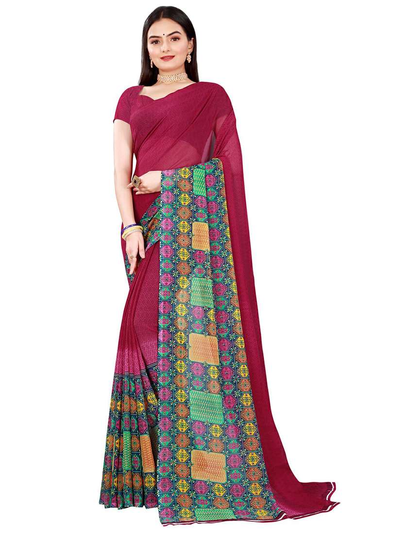 pack of 2 printed sarees with blouse - 20209580 - Standard Image - 1