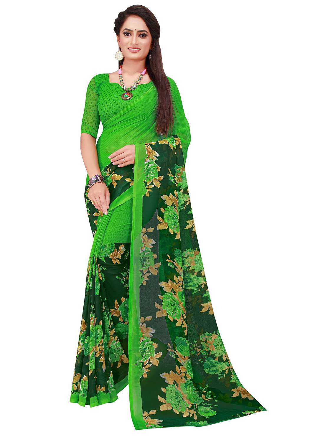 pack of 2 printed sarees with blouse - 20209729 -  Standard Image - 1