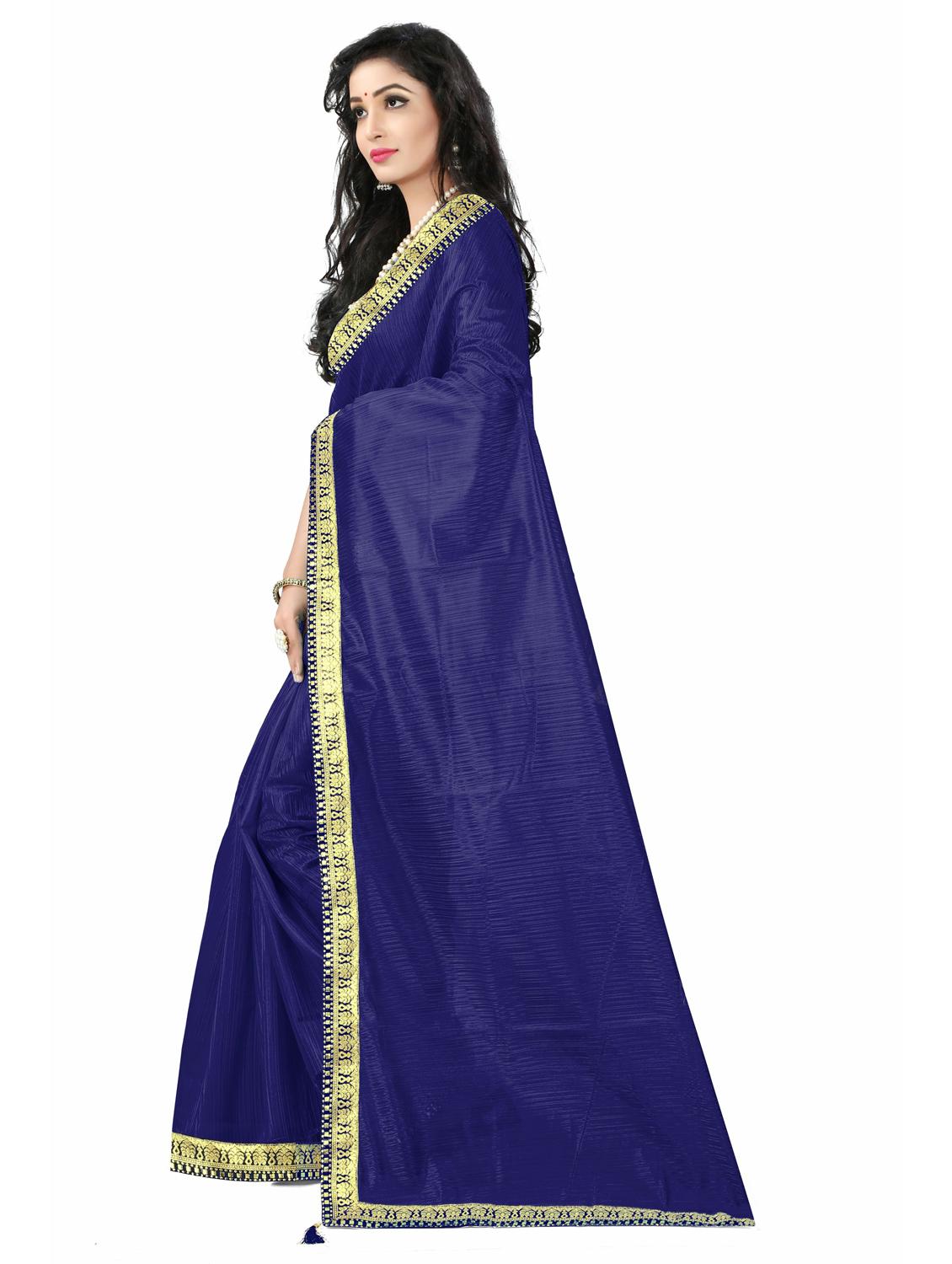dark blue solid with bordered saree with blouse - 20209865 - Standard Image - 1