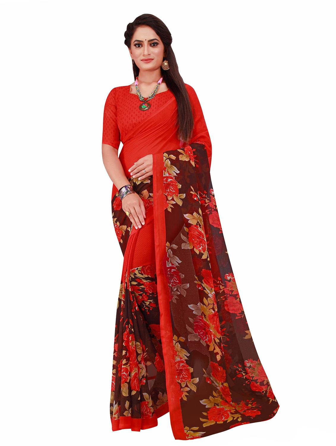 women's printed multi colored saree with blouse - 20210198 -  Standard Image - 1