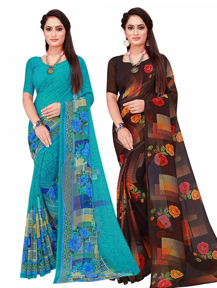 women's printed multi colored saree with blouse - 20210297 - Zoom Image - 0