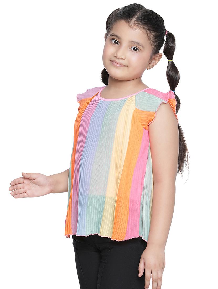 girls round neck striped regular tee - 20211249 - Standard Image - 1