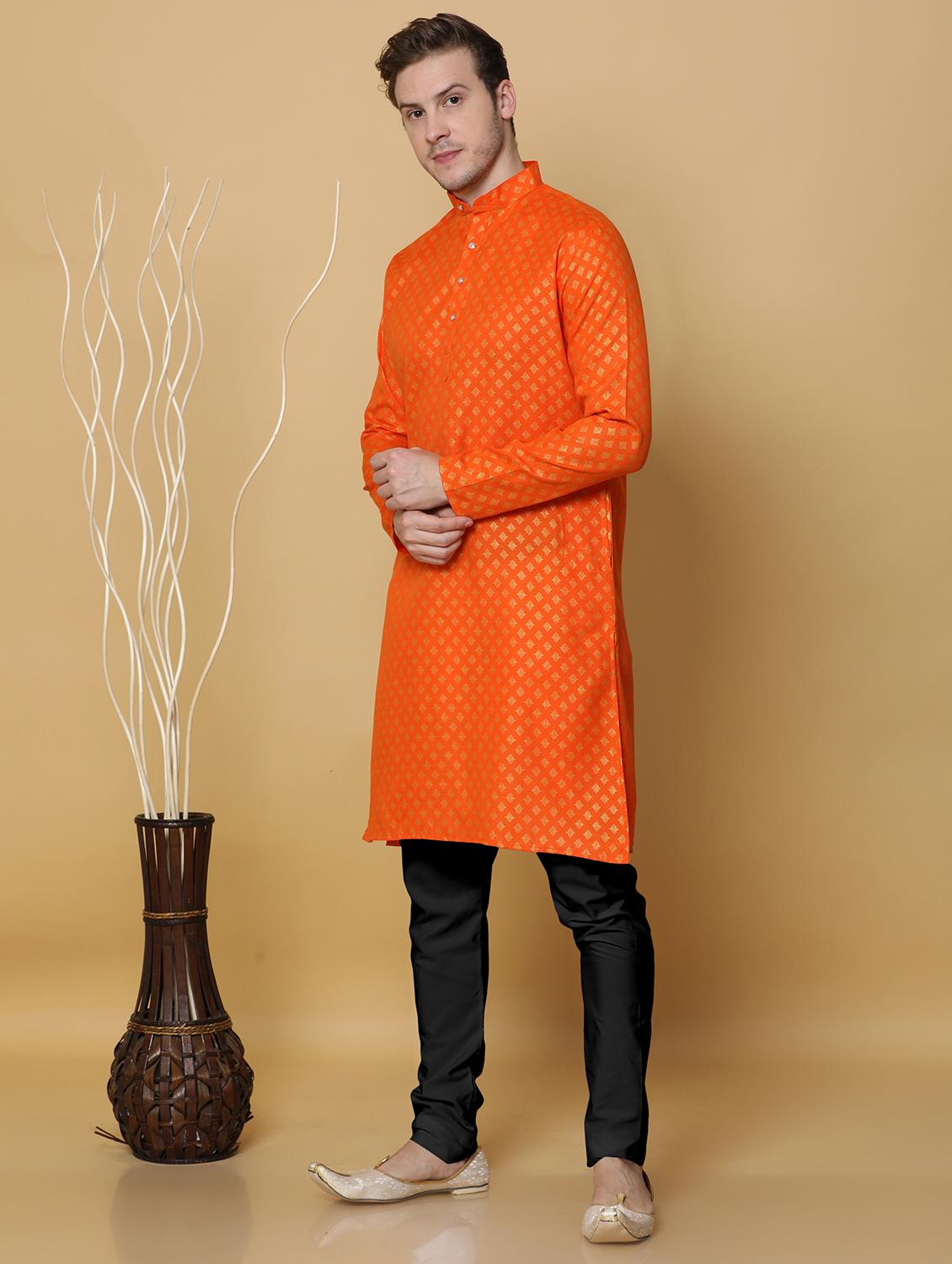 orange cotton kurta pyjama ethnic wear set - 20211287 -  Standard Image - 1