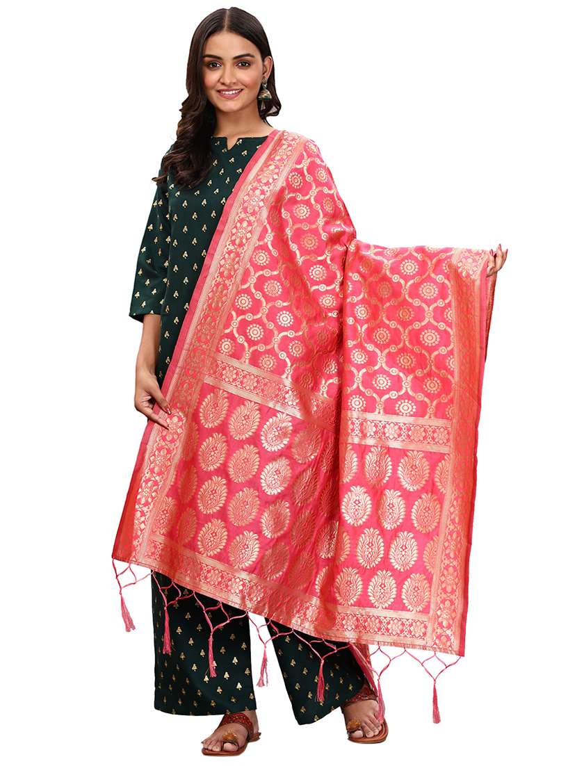 pink jaquard dupatta - 20211913 -  Standard Image - 1