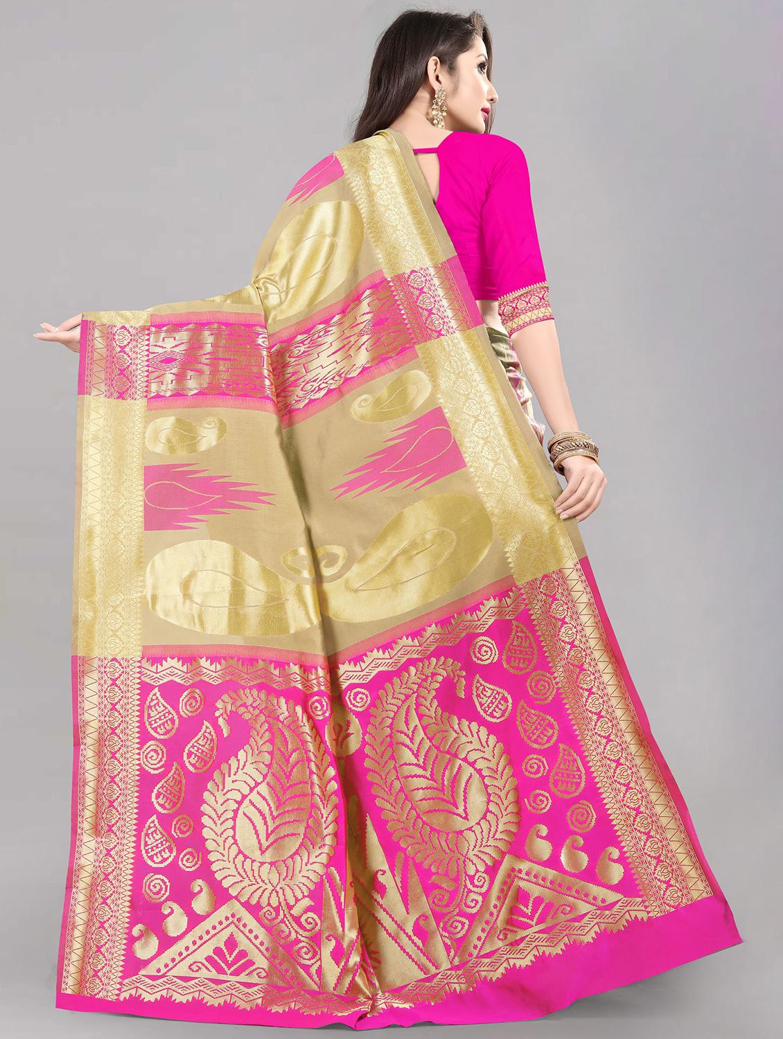 women beige & pink banarasi saree with blouse - 20212039 - Standard Image - 1