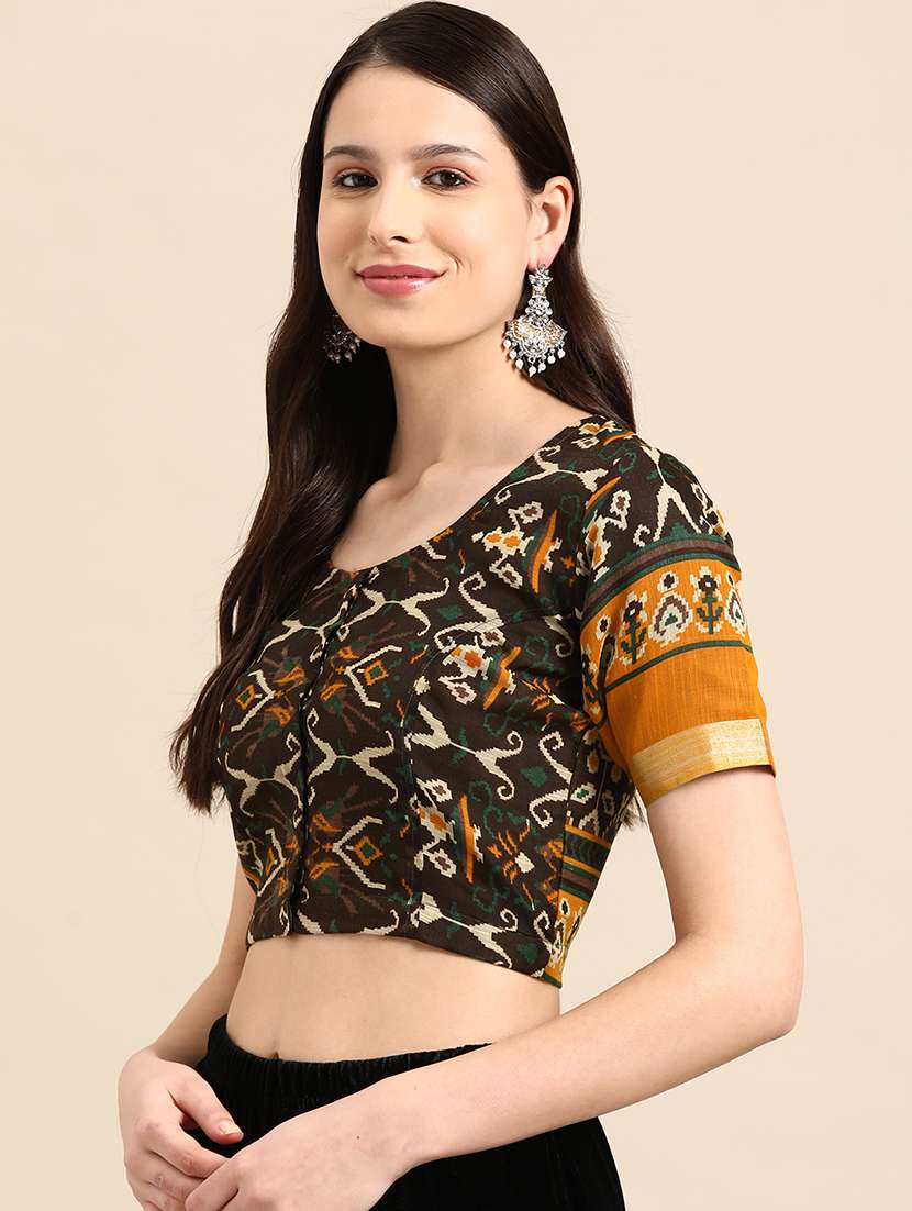 brown printed stitched blouse - 20212959 -  Standard Image - 1