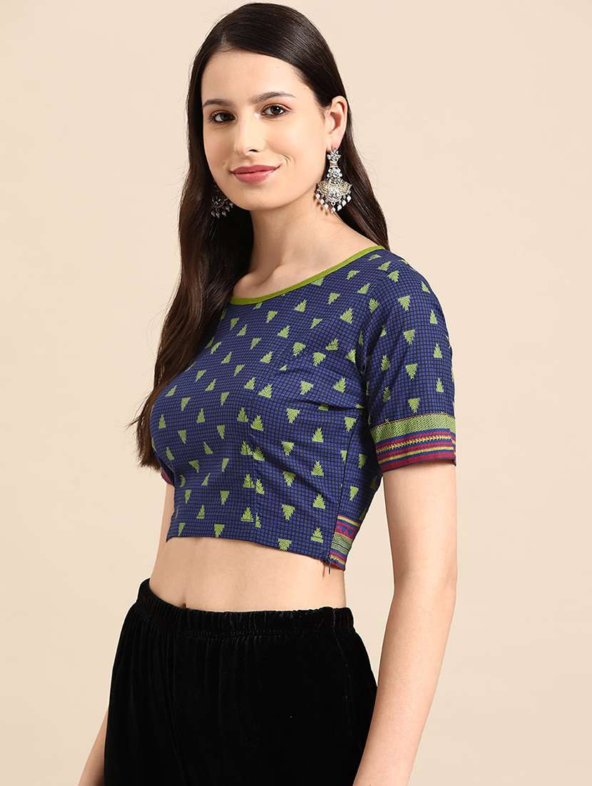 blue printed stitched blouse - 20212972 - Standard Image - 1