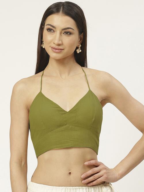 green cotton solid blouse - 20213016 - Standard Image - 0