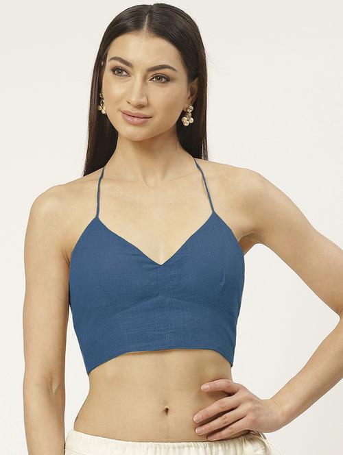 blue cotton solid blouse - 20213028 -  Standard Image - 0