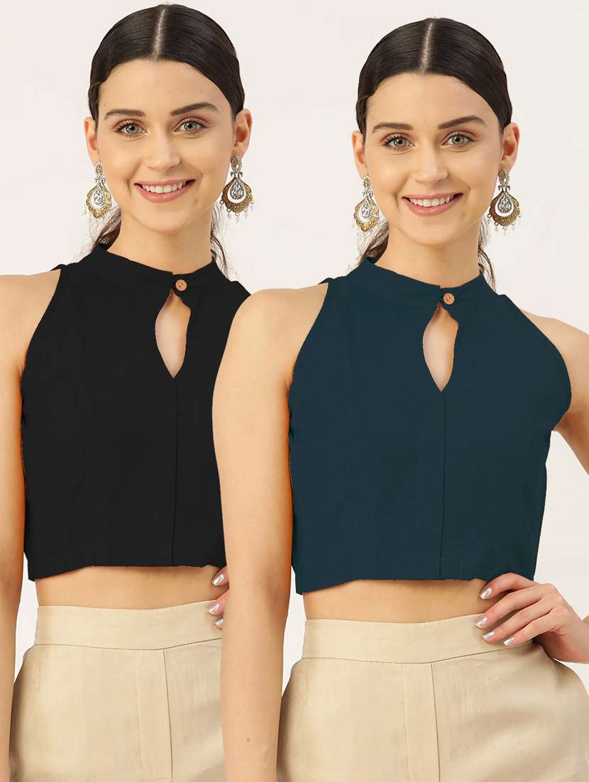 pack of 2 solid stitched blouse