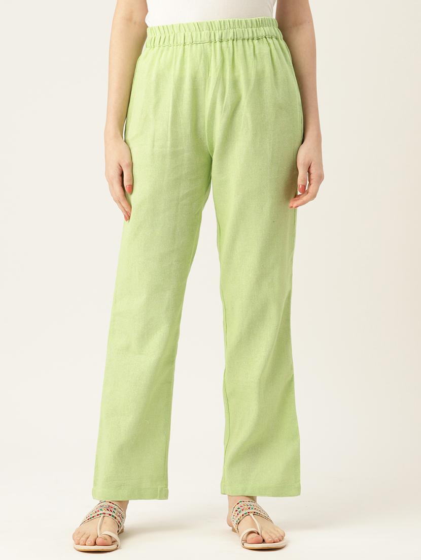 green solid relaxed fit straight fit palazzo - 20213141 - Zoom Image - 0