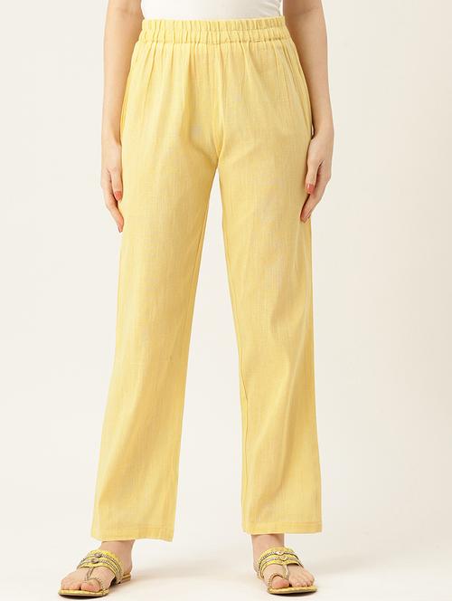 yellow cotton palazzos - 20213142 - Standard Image - 0