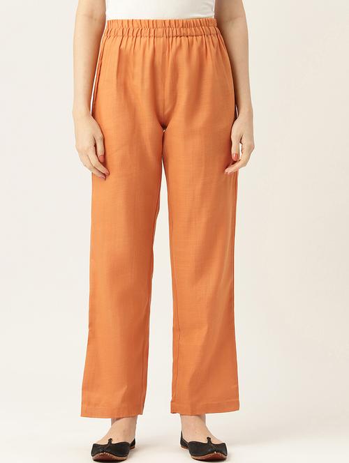 orange solid relaxed fit straight fit palazzo - 20213143 - Standard Image - 0