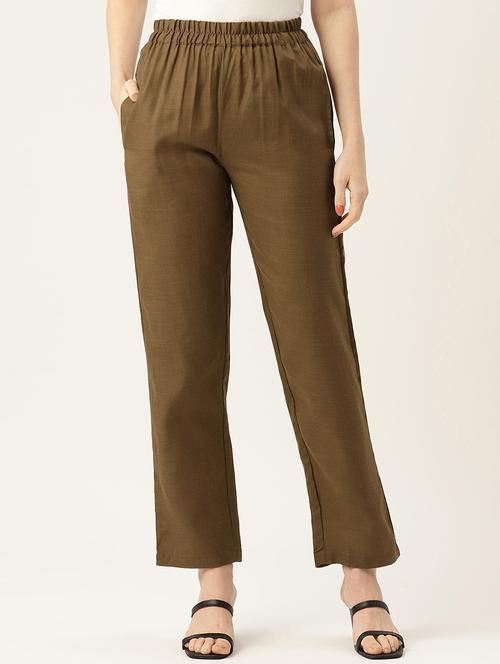 brown solid relaxed fit straight fit palazzo - 20213144 -  Standard Image - 0