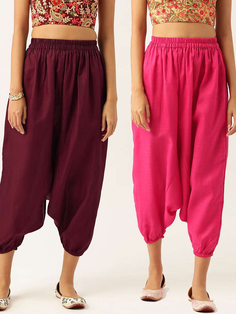 pack of 2 solid high-rise harem pants with elasticated waist