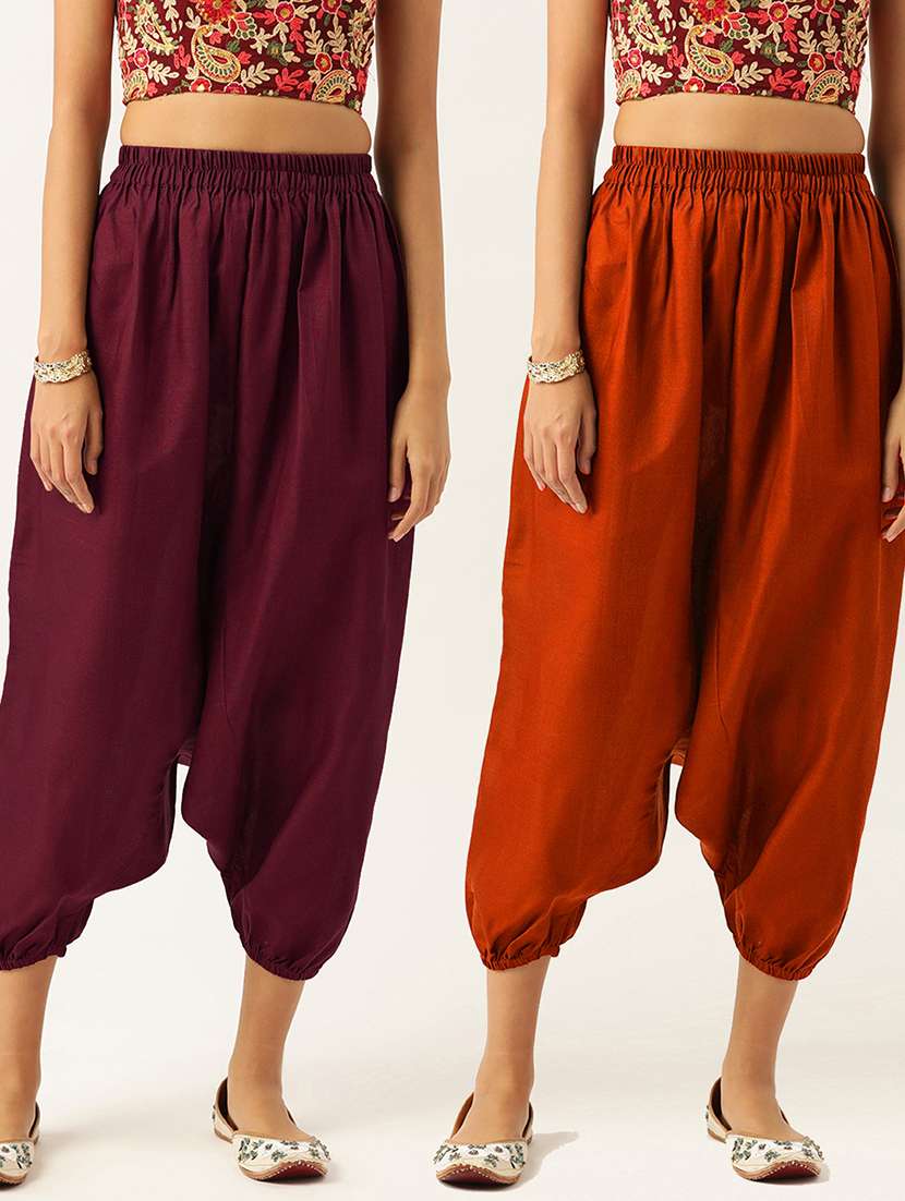 pack of 2 solid high-rise harem pants with elasticated waist