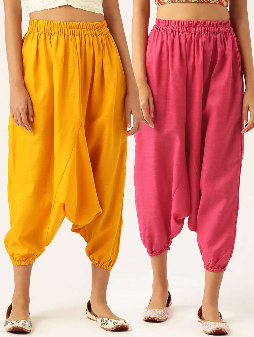 pack of 2 solid high-rise harem pants with elasticated waist