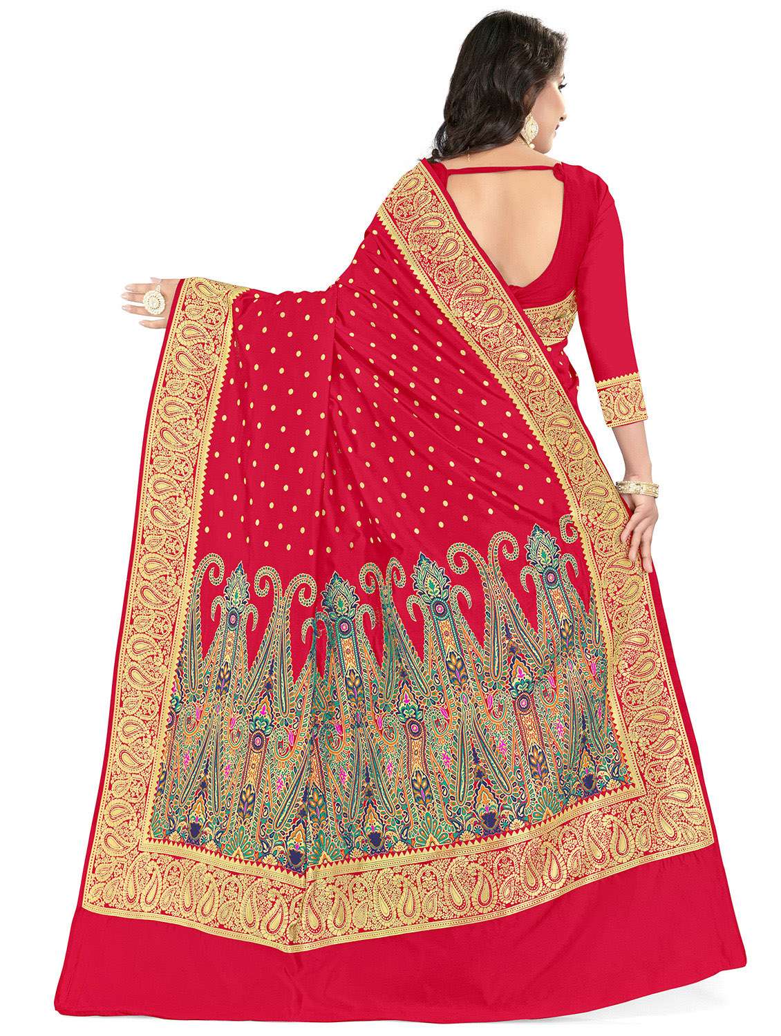 women's polka dots red colored saree with blouse - 20214251 - Standard Image - 1