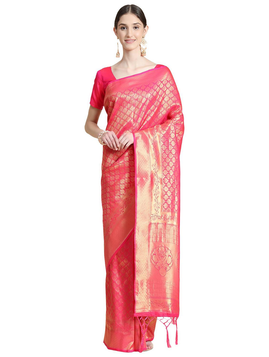 women's self design pink colored saree with blouse - 20214368 - Zoom Image - 0