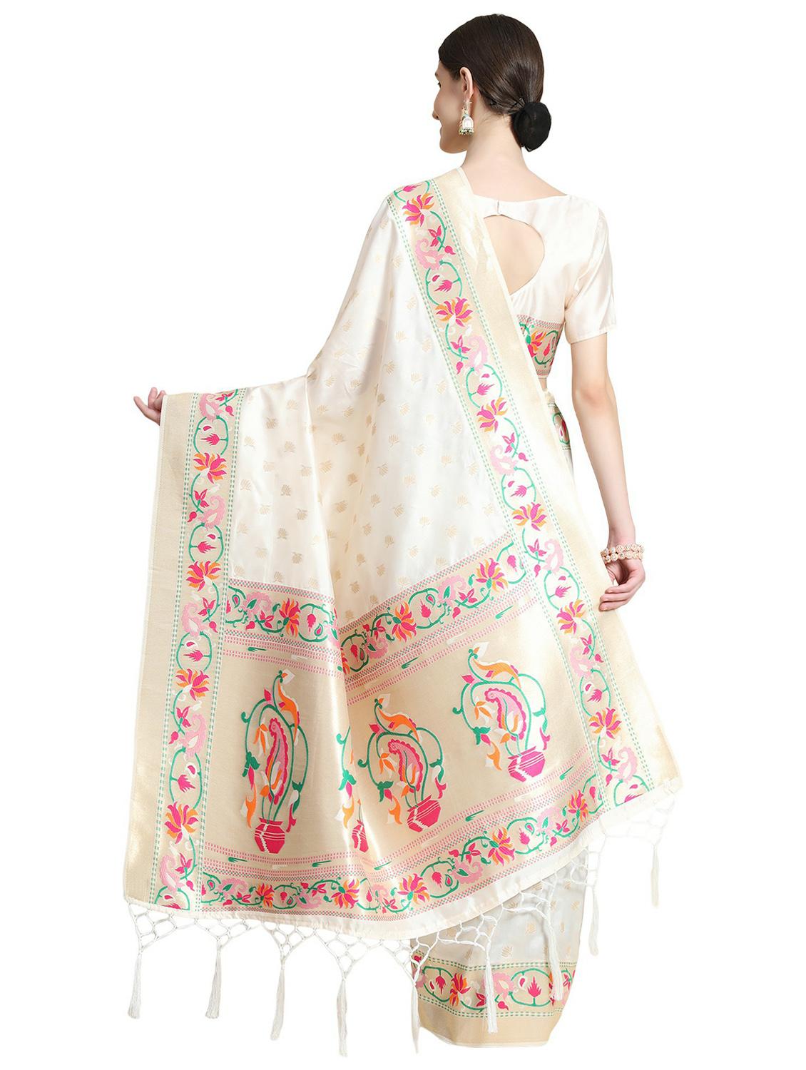 women's floral white colored saree with blouse - 20214373 - Standard Image - 1
