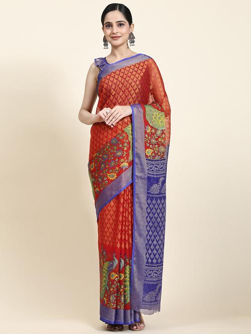 women's floral blue colored saree with blouse - 20214378 -  Standard Image - 0