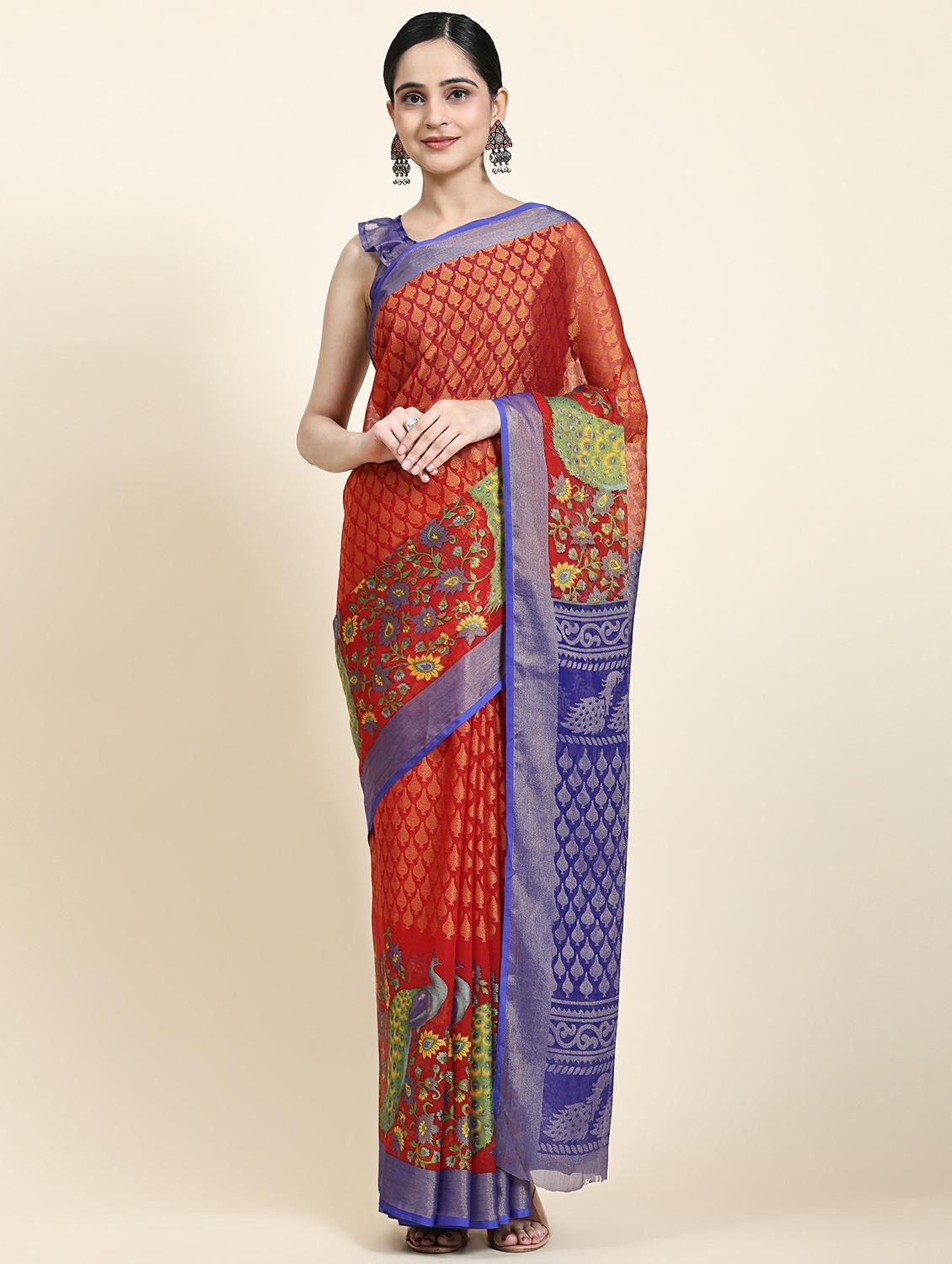 women's floral blue colored saree with blouse - 20214378 -  Zoom Image - 0