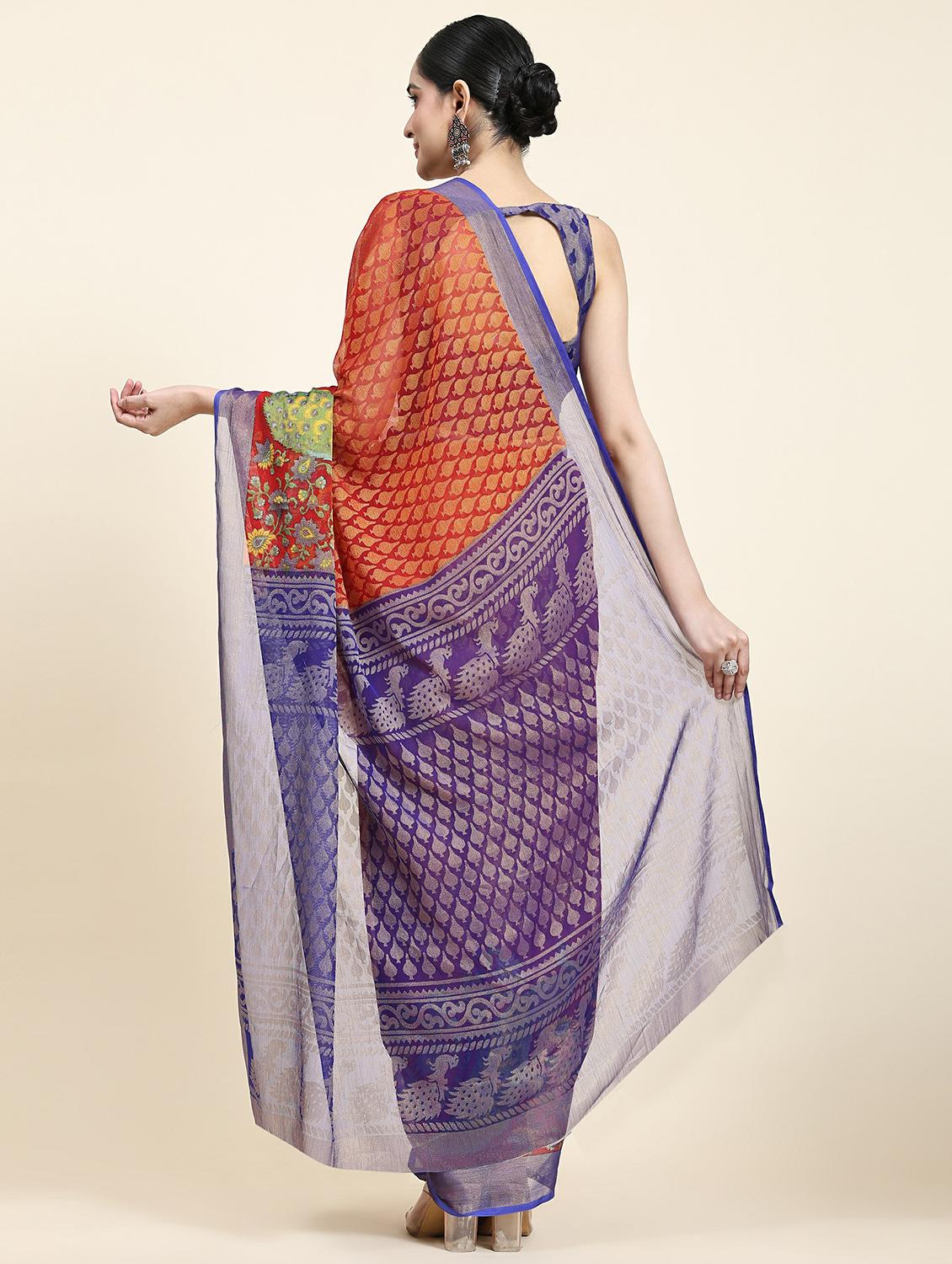 women's floral blue colored saree with blouse - 20214378 - Standard Image - 1