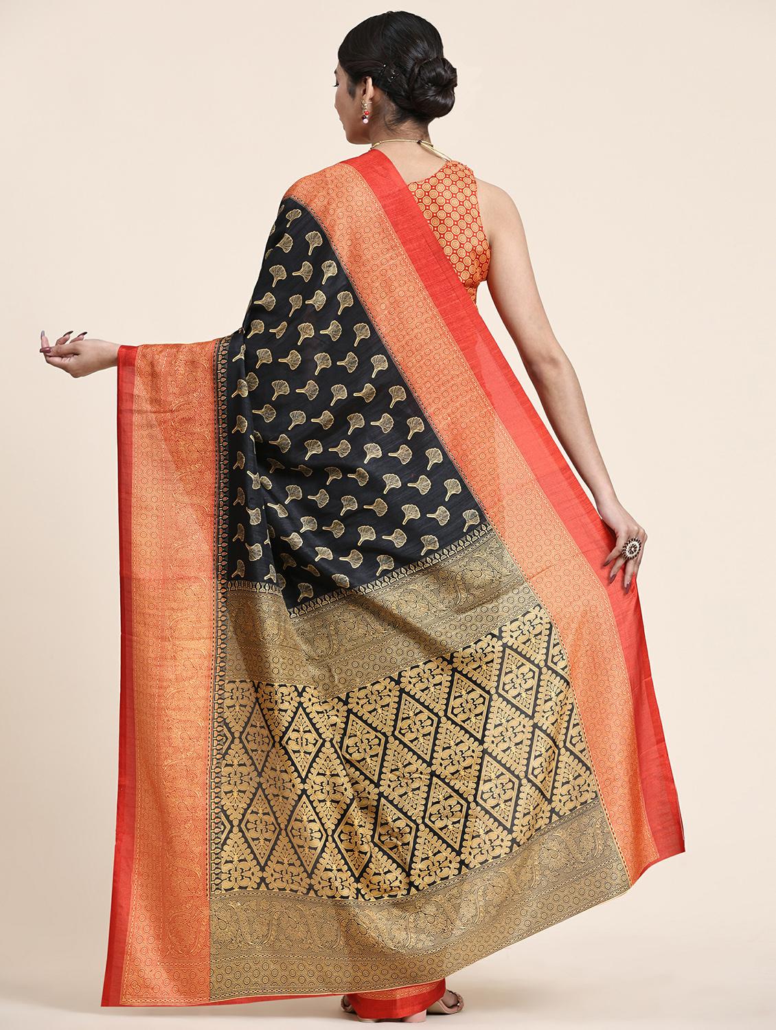 women's self design black colored saree with blouse - 20214382 - Standard Image - 1