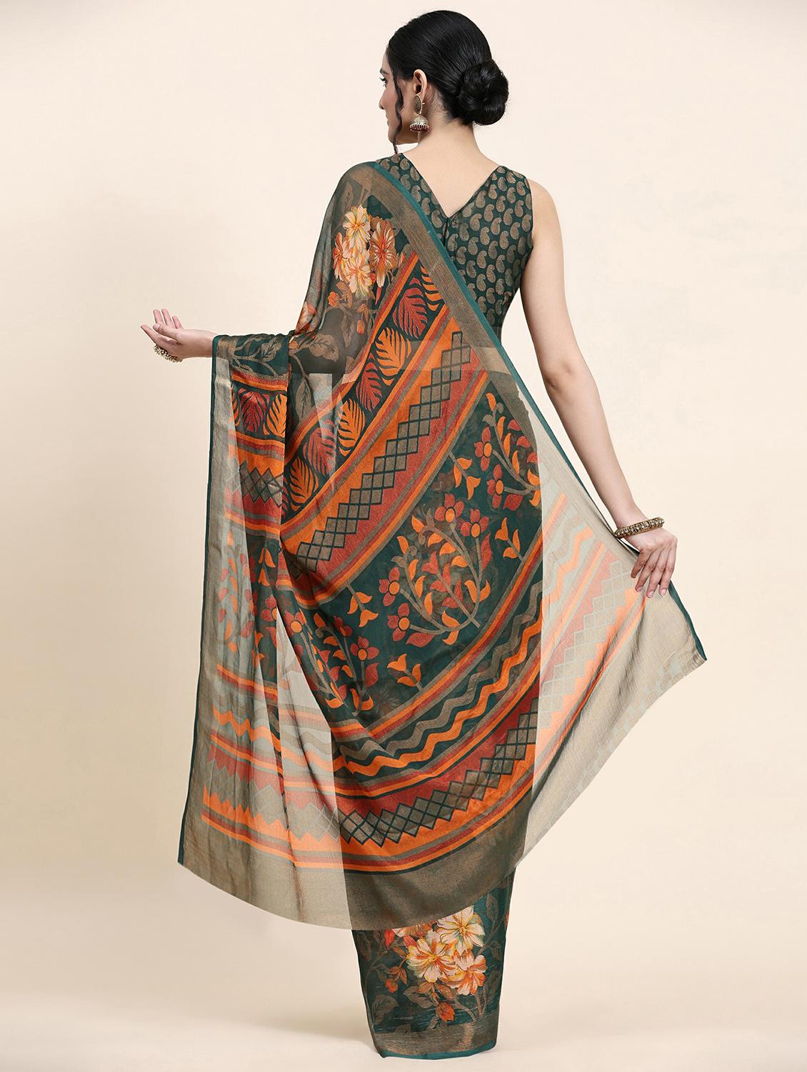 women's floral grey colored saree with blouse - 20214401 - Standard Image - 1
