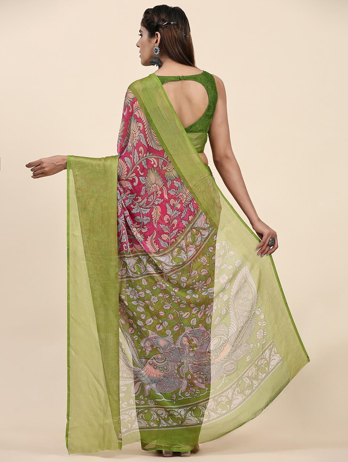 women's printed pink colored saree with blouse - 20214415 - Standard Image - 1