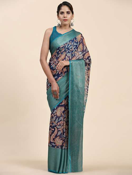 women's bordered blue colored saree with blouse - 20214417 - Standard Image - 0