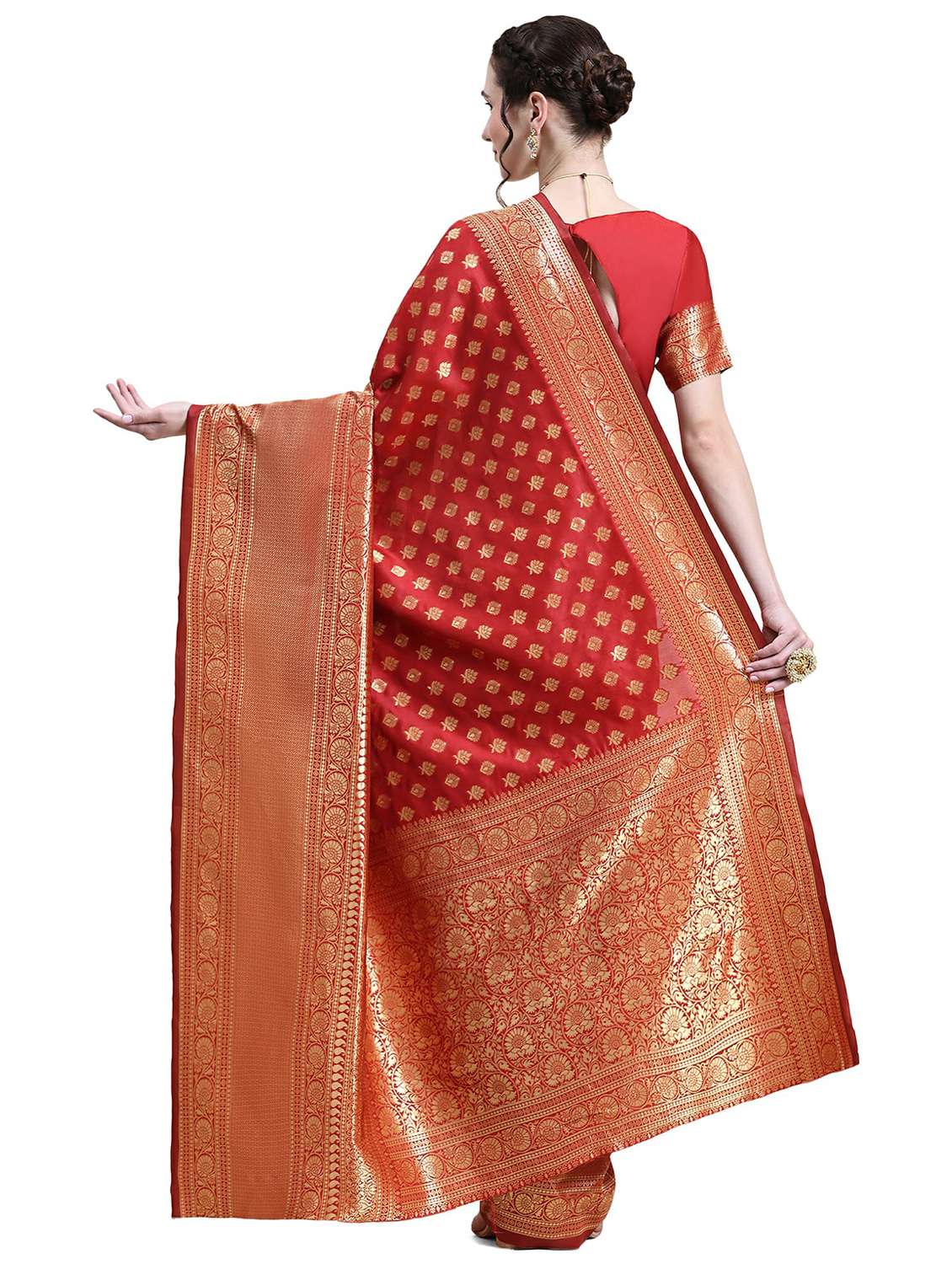golden border jacquard work banarasi saree with blouse - 20214438 -  Standard Image - 1