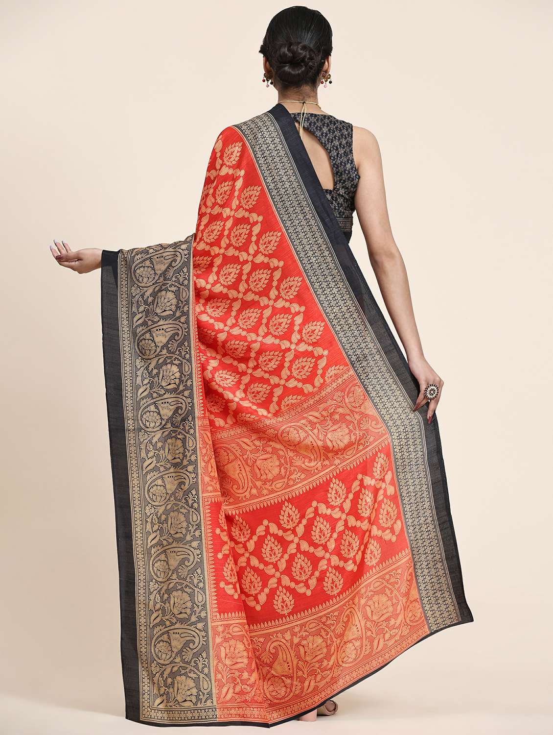women's printed orange colored saree with blouse - 20214439 -  Standard Image - 1
