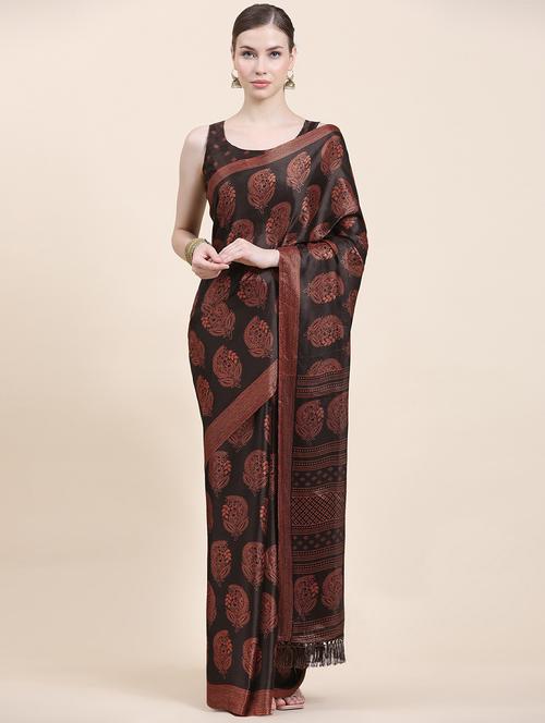 women's printed coffee brown colored saree with blouse - 20214440 -  Standard Image - 0