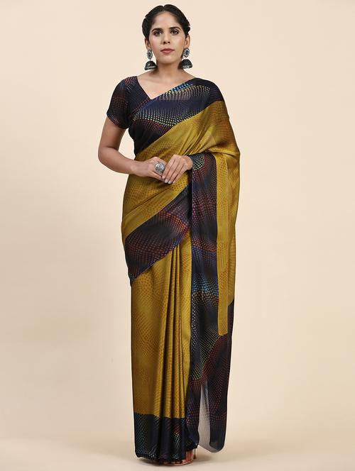 women's polka dots olive colored saree with blouse - 20214442 - Standard Image - 0