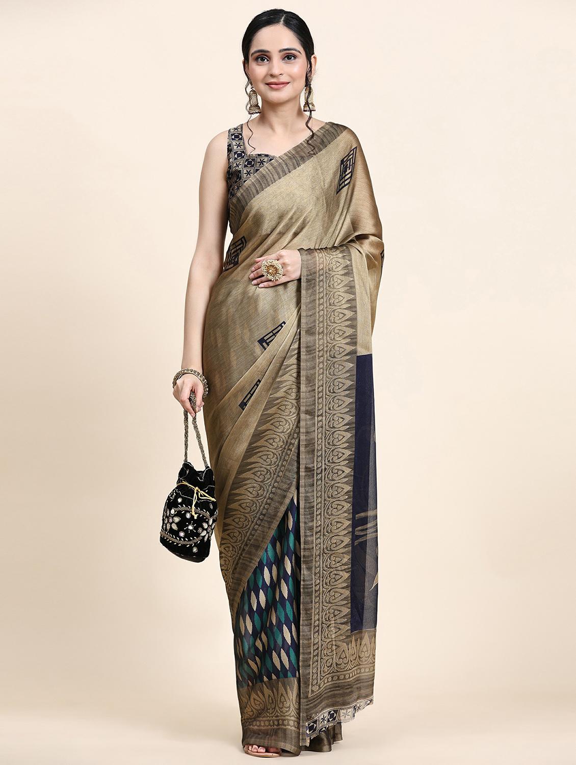 women's self design navy blue colored saree with blouse - 20214446 - Zoom Image - 0