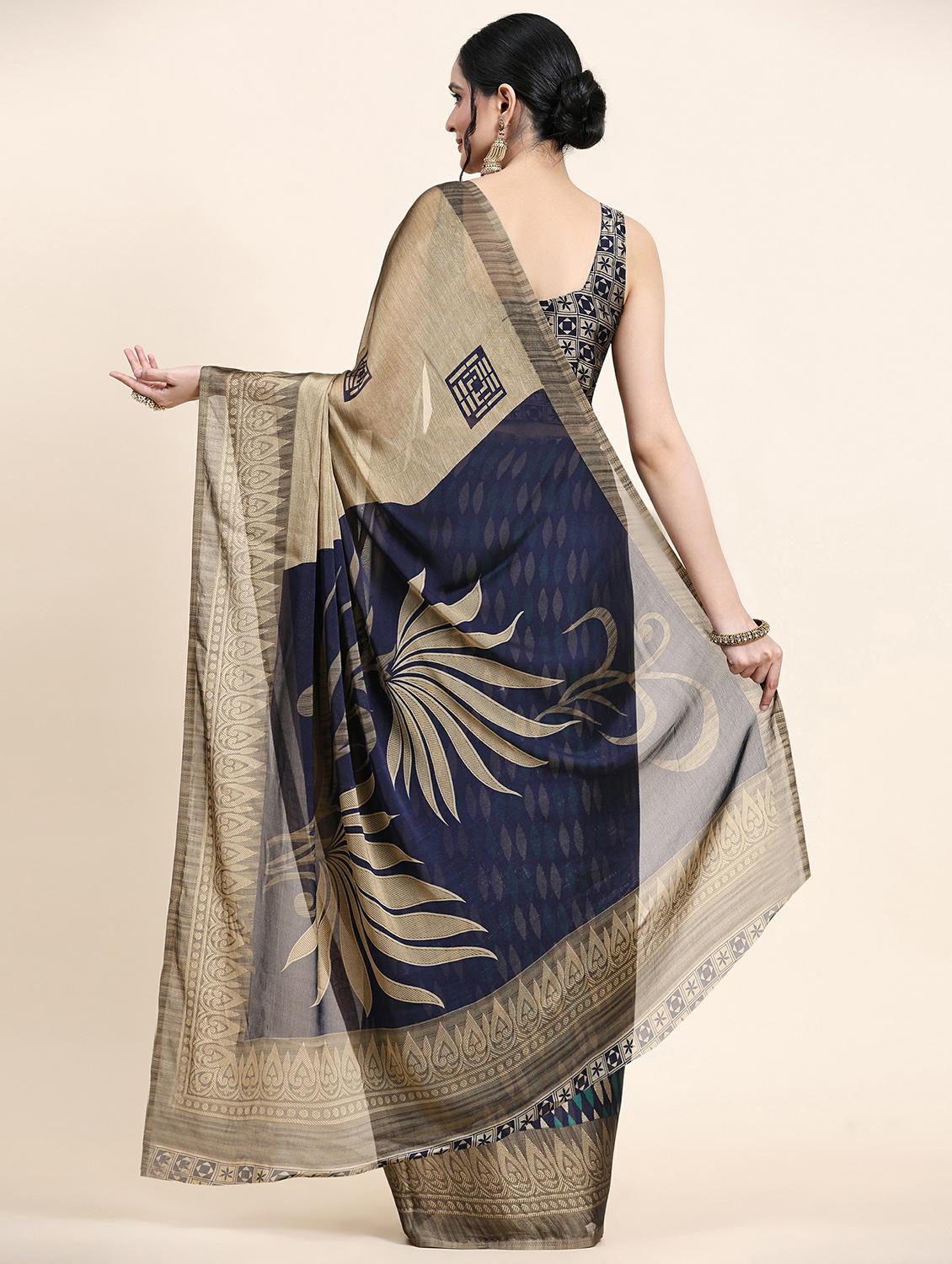 women's self design navy blue colored saree with blouse - 20214446 -  Standard Image - 1