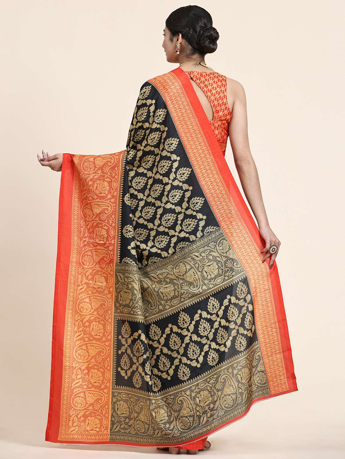 women's self design black colored saree with blouse - 20214452 -  Standard Image - 1