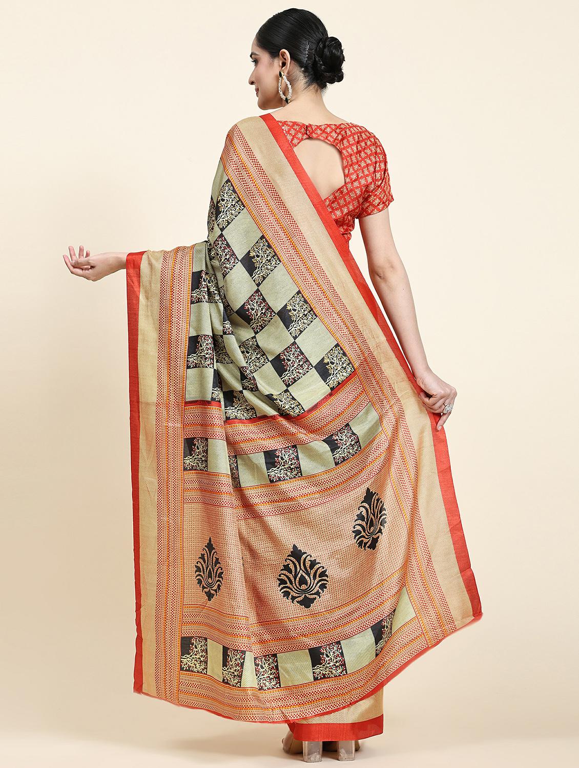women's checks multi colored saree with blouse - 20214458 - Standard Image - 1