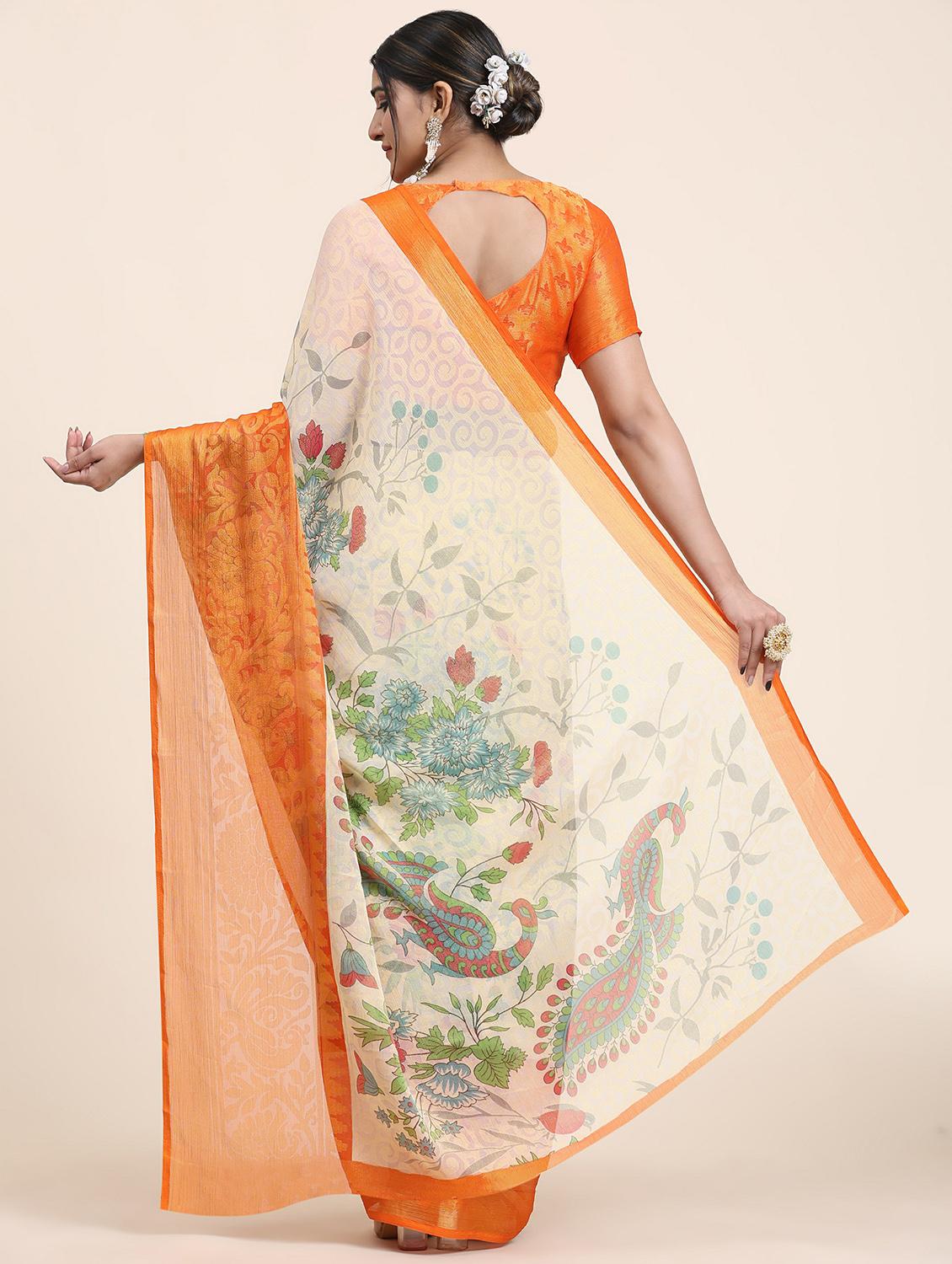 women's floral nude colored saree with blouse - 20214460 -  Standard Image - 1