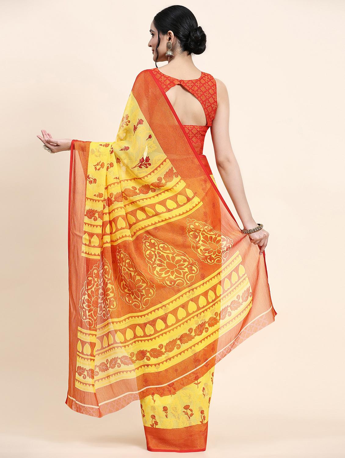 women's floral yellow colored saree with blouse - 20214466 -  Standard Image - 1