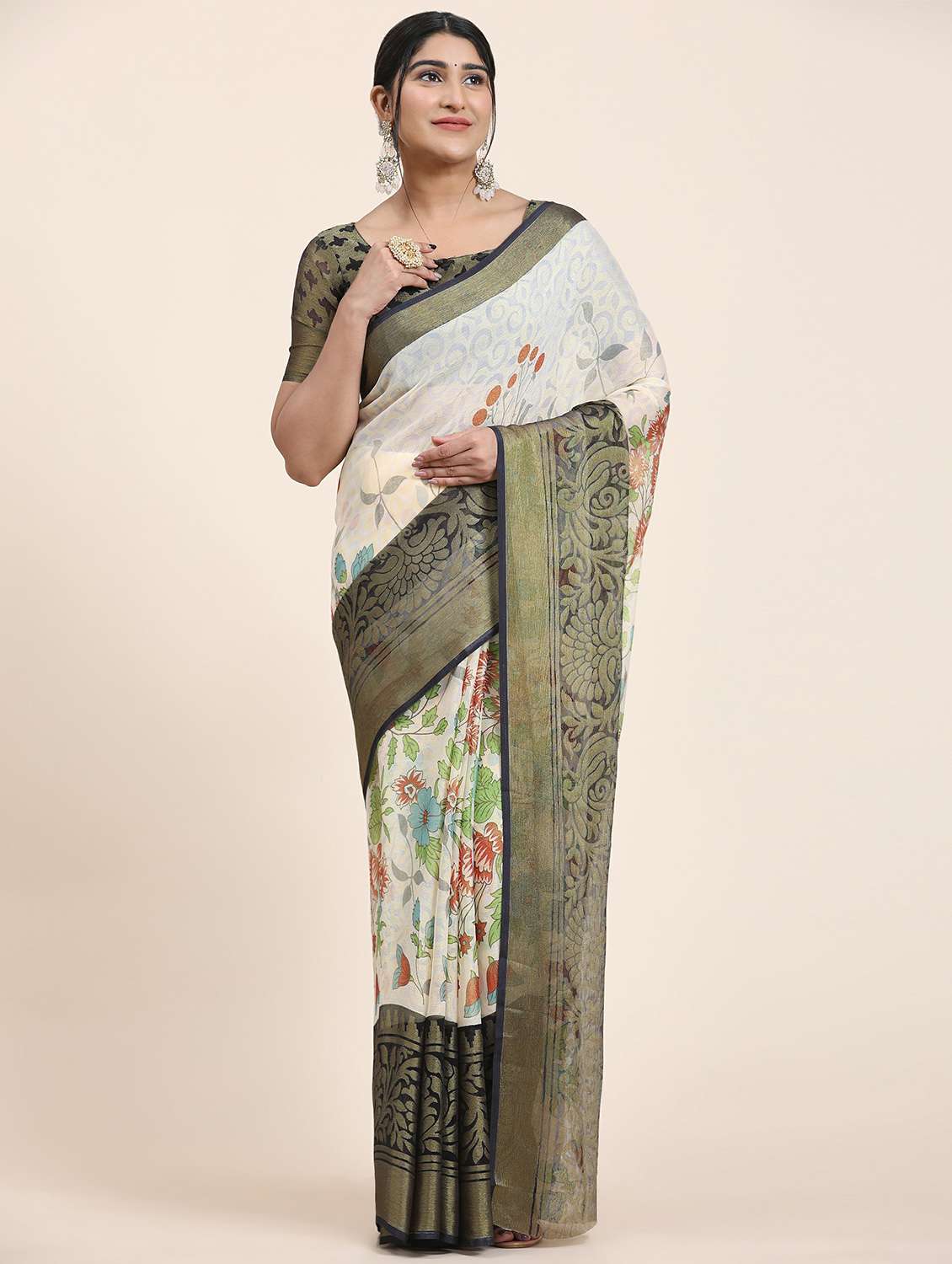 women's self design black colored saree with blouse - 20214479 -  Zoom Image - 0