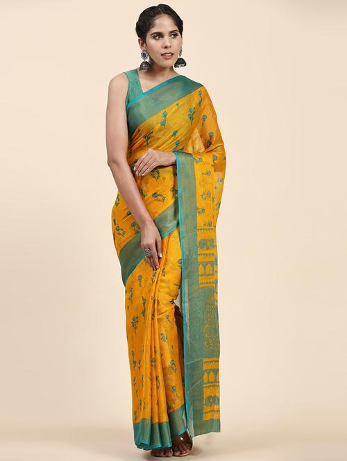 women's floral mustard colored saree with blouse - 20214481 - Standard Image - 0