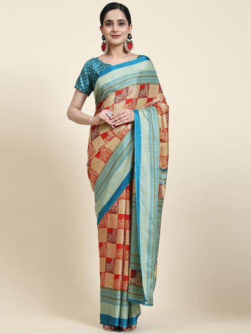 women's checks multi colored saree with blouse - 20214485 - Standard Image - 0