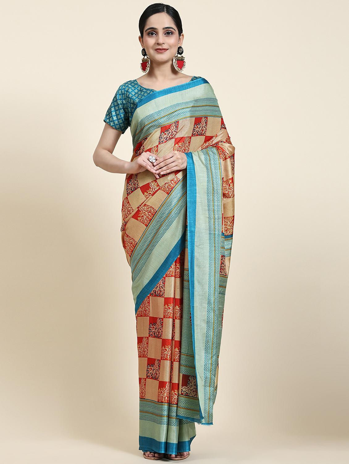 women's checks multi colored saree with blouse - 20214485 - Zoom Image - 0