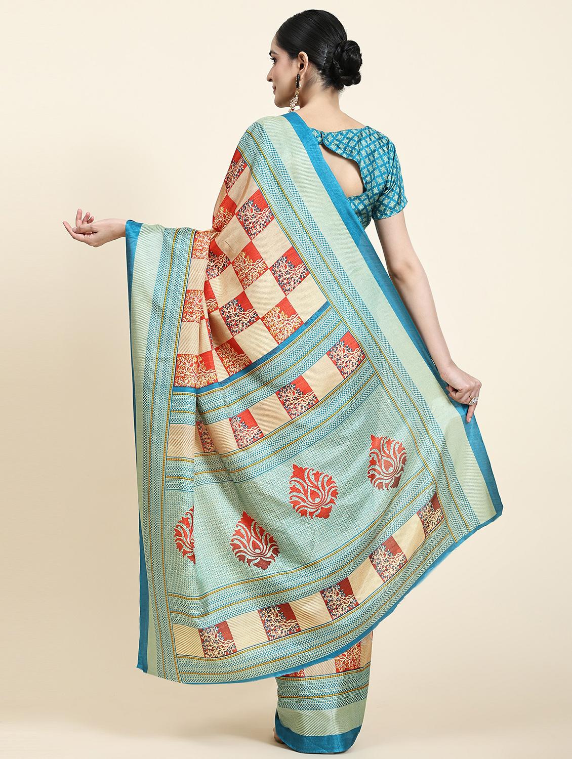 women's checks multi colored saree with blouse - 20214485 -  Standard Image - 1