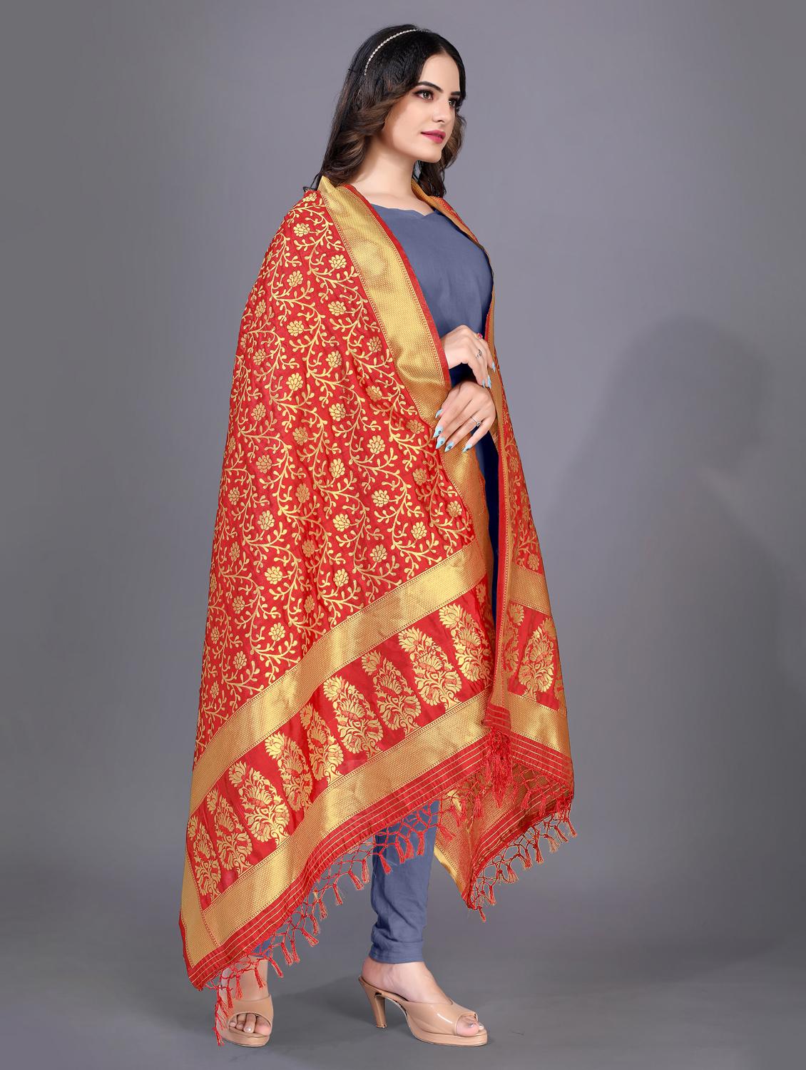 floral zari woven dupatta - 20214503 - Standard Image - 1
