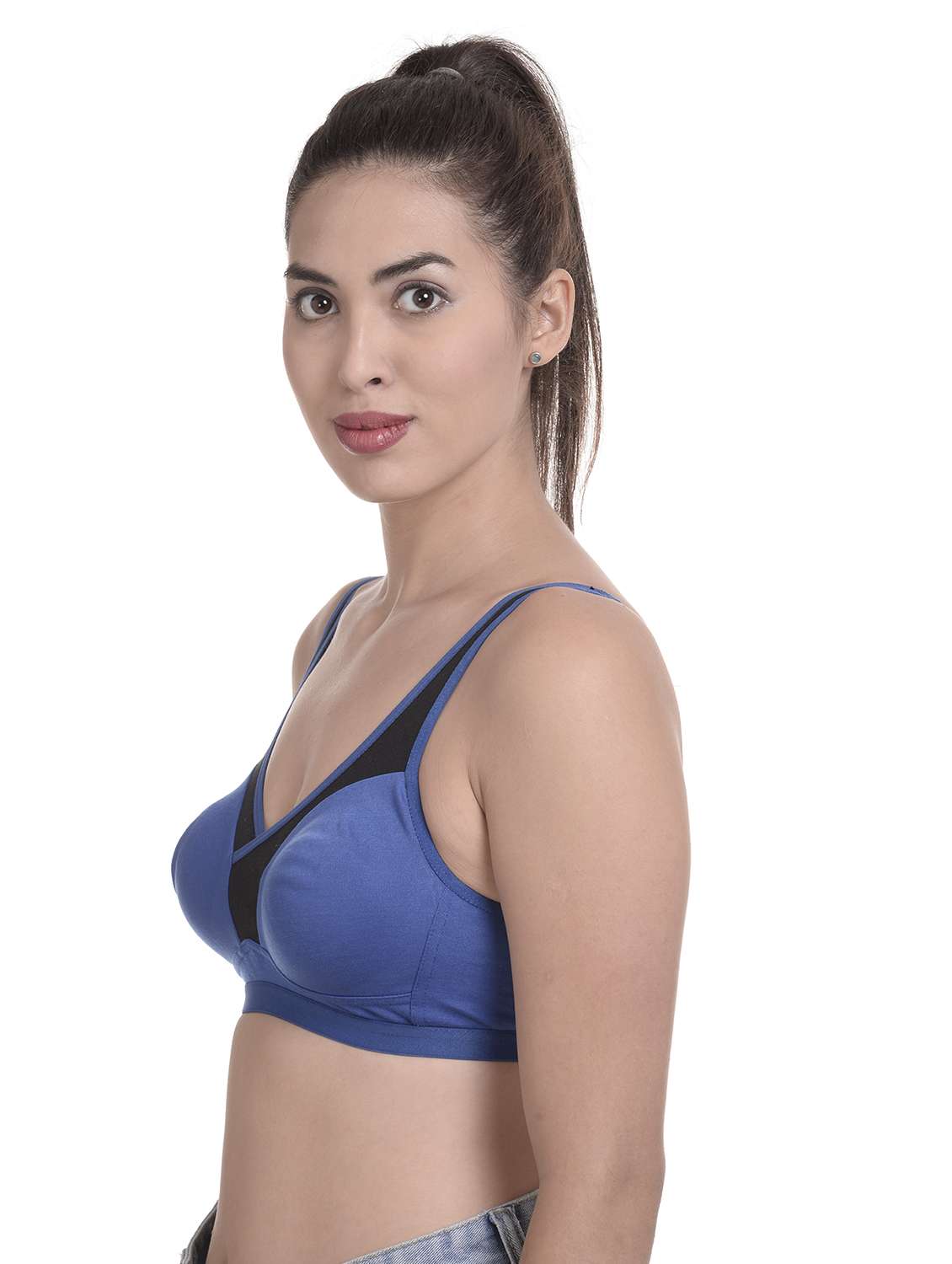 blue cotton blend sports bra - 20214638 -  Standard Image - 1