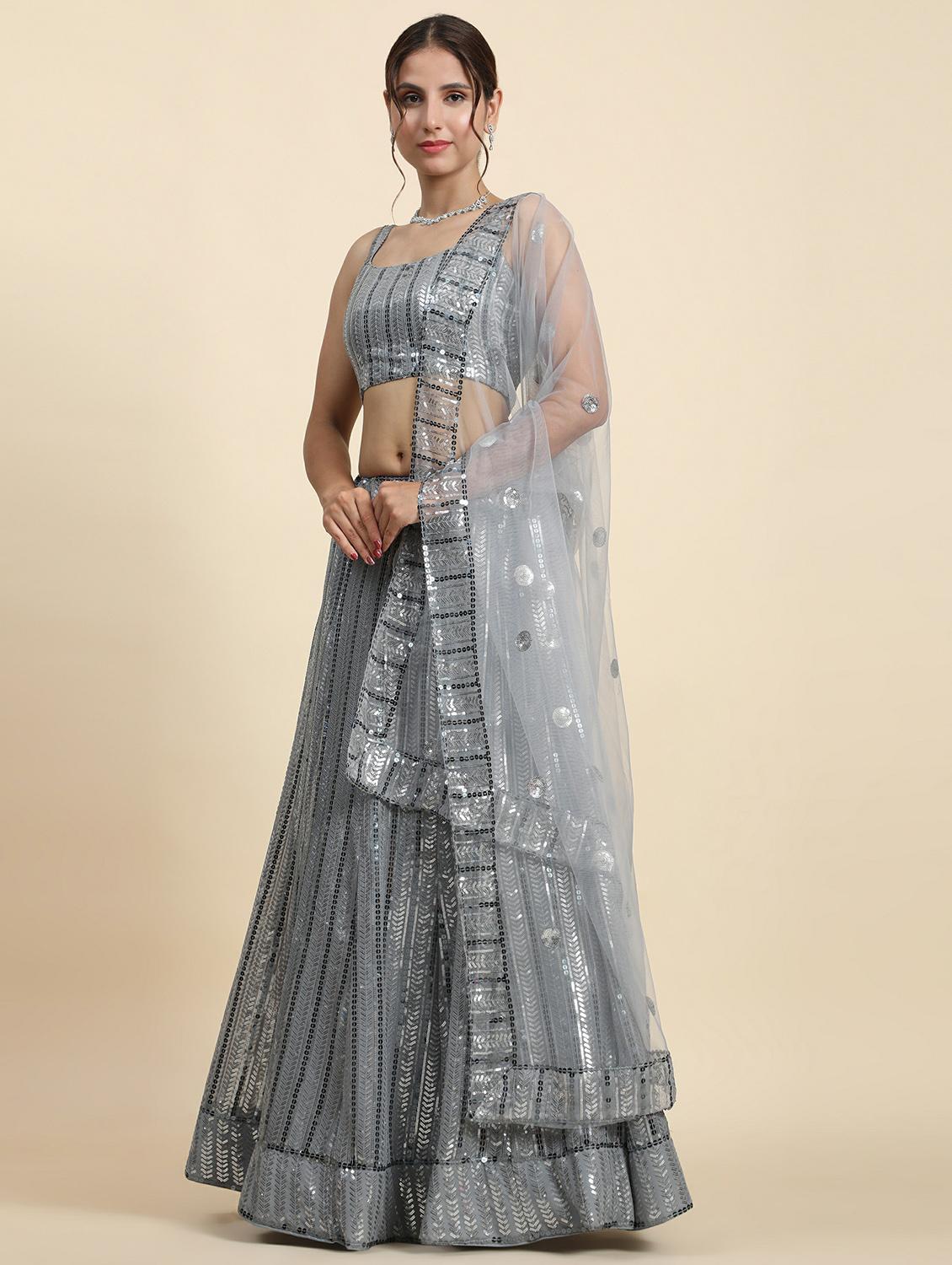 sequins work panelled lehenga choli set with dupatta - 20214769 - Standard Image - 1